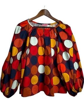 kate spade Red Multi Polka Dot Balloon Sleeve Blouse with Navy & Mustard Dots